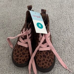 Cat & Jack Leopard Print Boots with Pink Laces